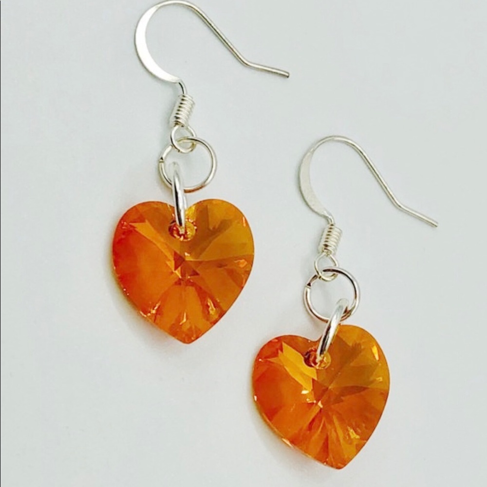 Orange Heart Crystal Dangle earrings